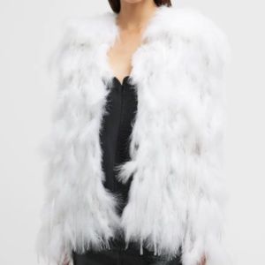 Bronx and Banco Short Short Ostrich Feather Blanc Coat